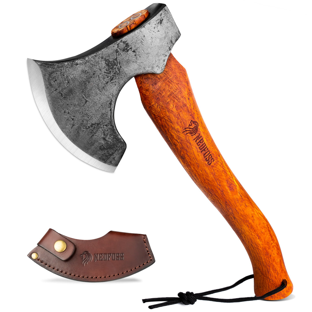 Nedfoss Camping Hatchet Axe, Viking Axe with Steel Wedge, Hand Forged Hatchets for Camping and Survival