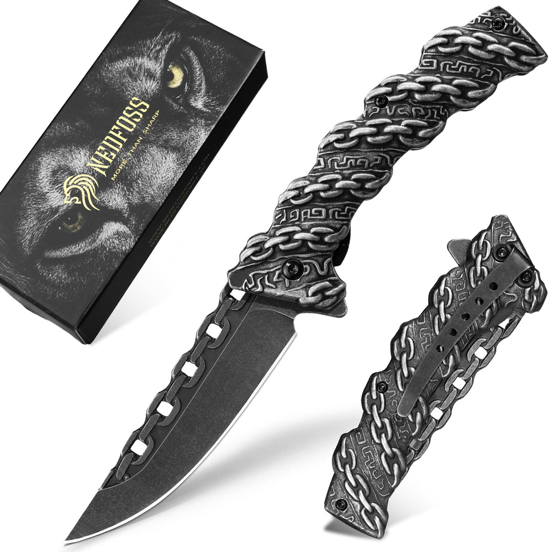 NedFoss Chain Pocket Knife,Spring-assisted Folding Knife,  EDC Knife