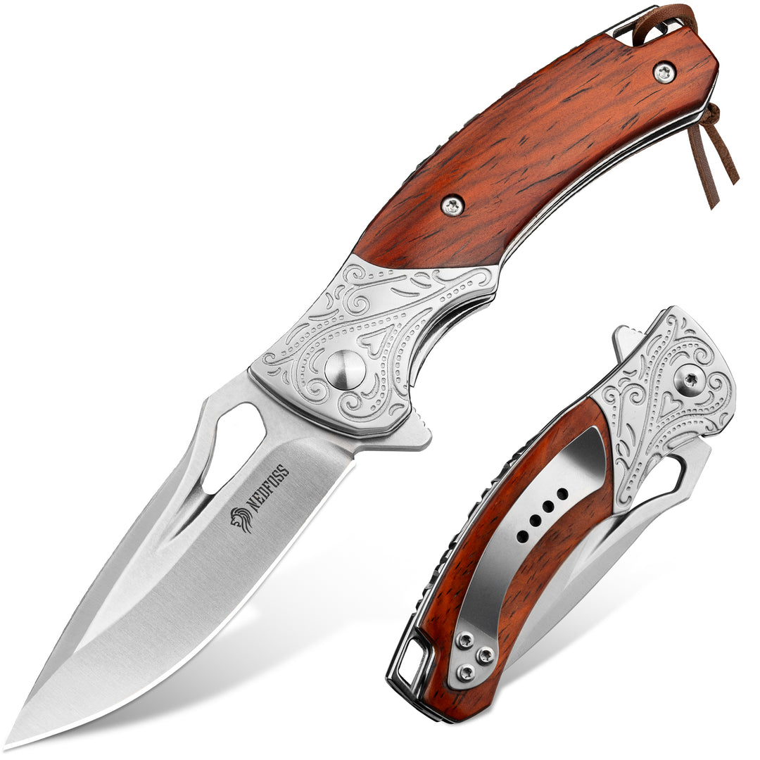 NedFoss Taschenmesser für Herren, 4 Zoll D2 Stahl Klappmesser mit Clip, G10 Griff, Safety Liner Lock, Scharfes Jagd Klappmesser, Überlebensmesser zum Wandern Camping Geschenke für Männer
