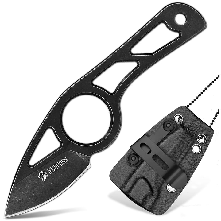 NedFoss 1.9" Spear Finger Hole Fixed Blade Small Neck Knife with Sheath and Necklace