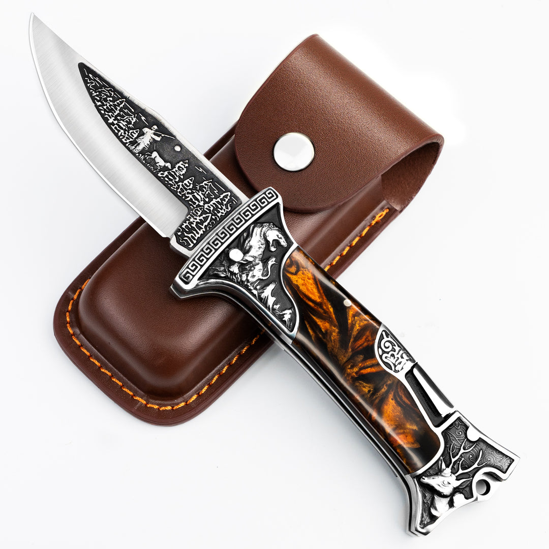 Nedfoss Tiger-roar Pocket Knife with Engraved Blade, Back Lock