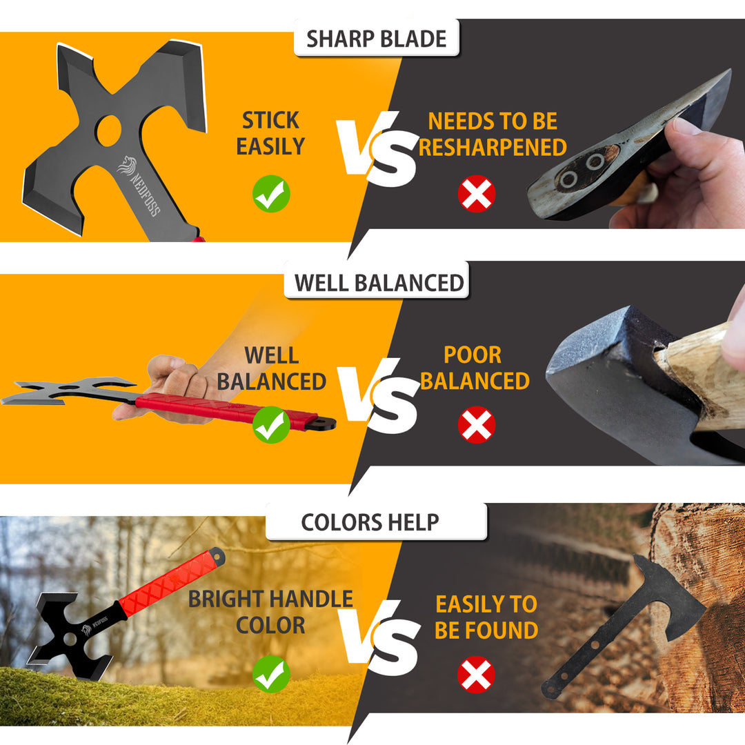 Nedfoss Ares 13.4" Full Tang Blade Throwing Axes Set Pack of 3 with TPE Rubber Handle