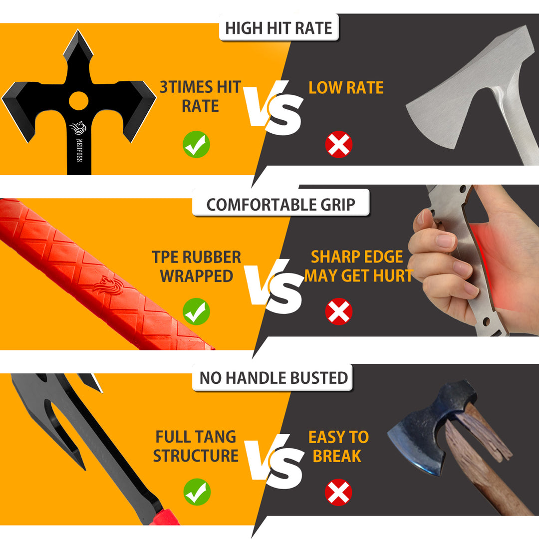 Nedfoss Ares 13.4" Full Tang Blade Throwing Axes Set Pack of 3 with TPE Rubber Handle