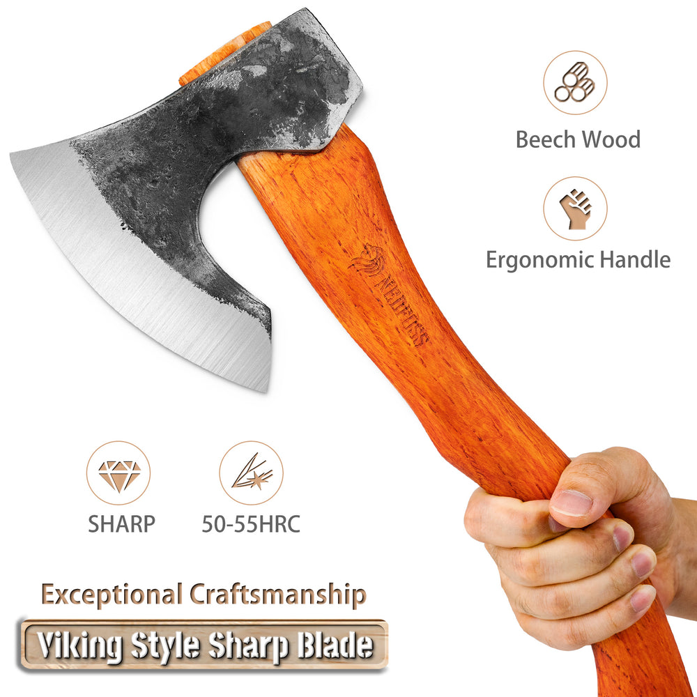 Camping Hatchet Axe, Viking Axe with Steel Wedge, Hand Forged Hatchet