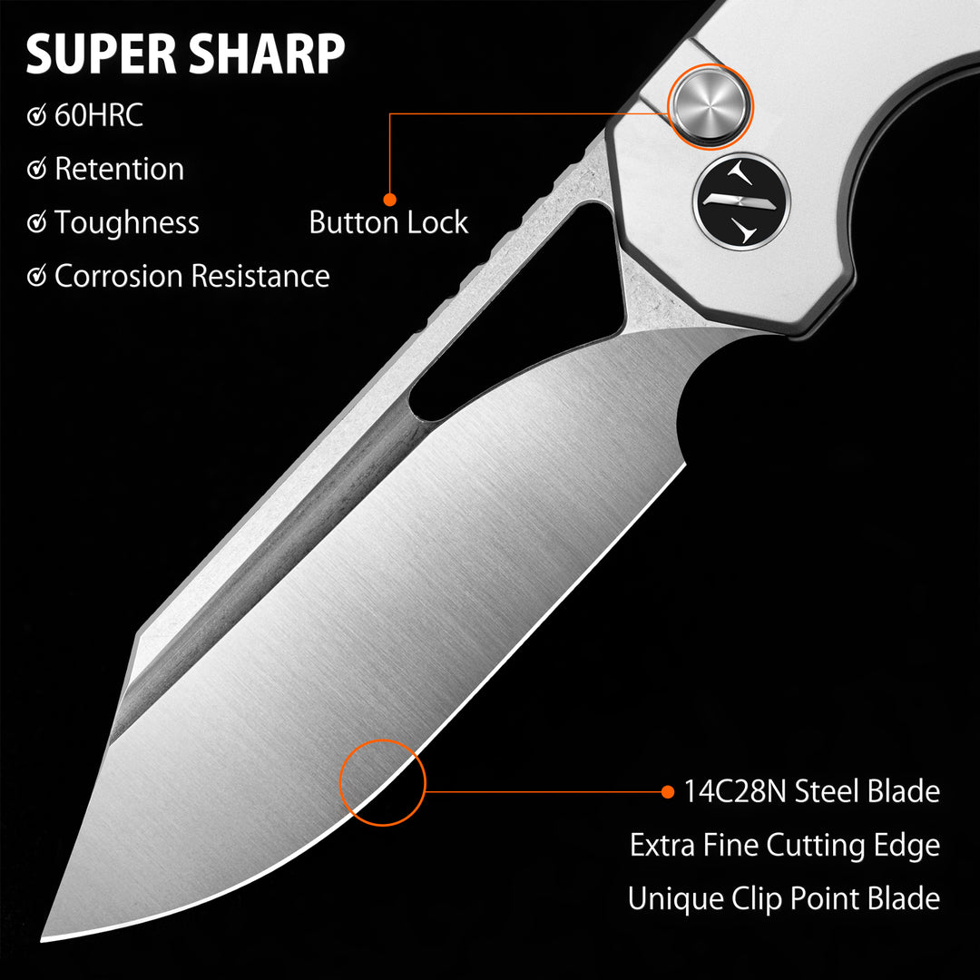 NedFoss COUGAR 3.43" Sandvik 14C28N Blade Folding Pocket Knife with Button Lock