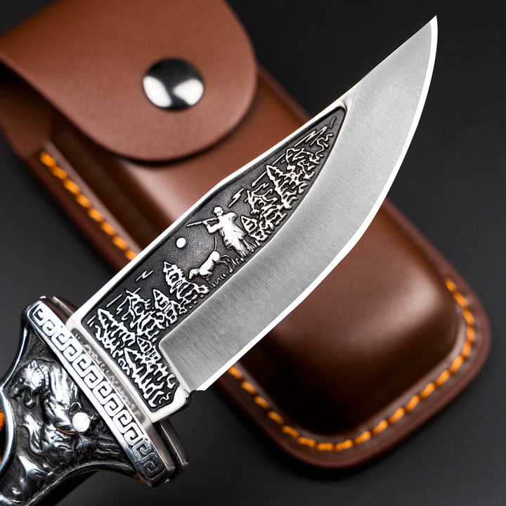 Tiger-roar Pocket Knife with Engraved Blade, Back Lock