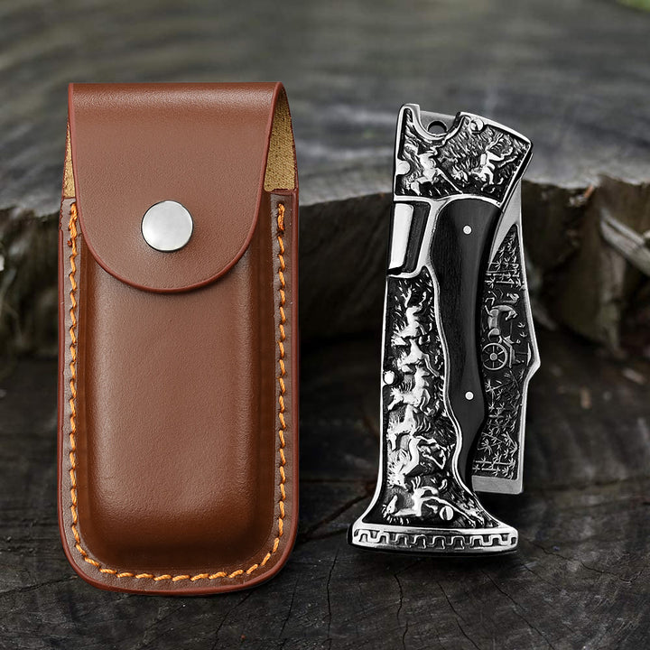 Horse Pocket Folding Knife, 440C Blade and Engraved Handle