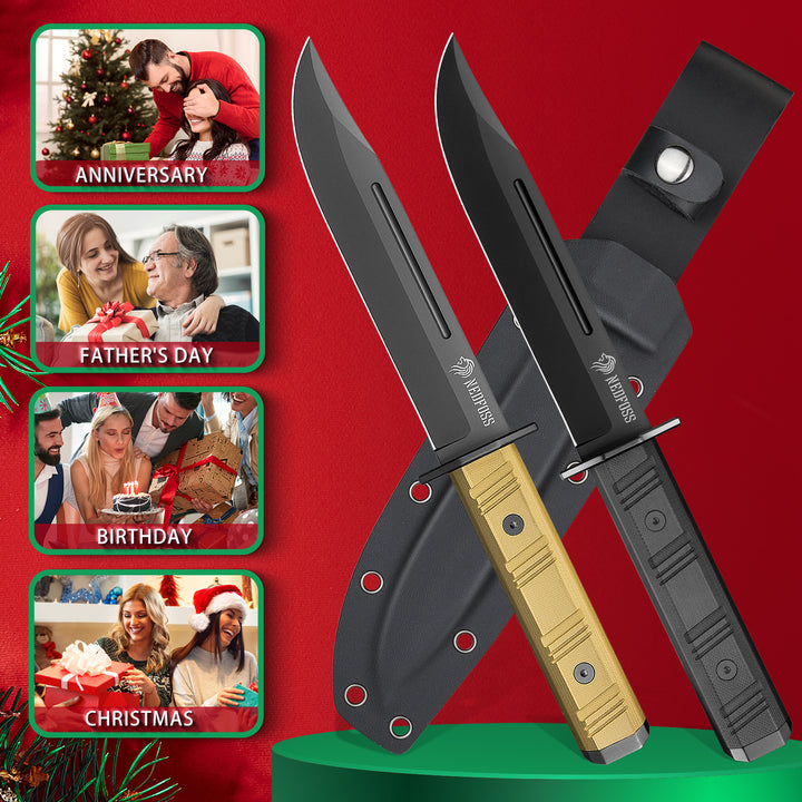 NedFoss BRAVE 6.8" D2 Steel Full Tang Fixed Balde Tactical Knife with Desert G10 Handle