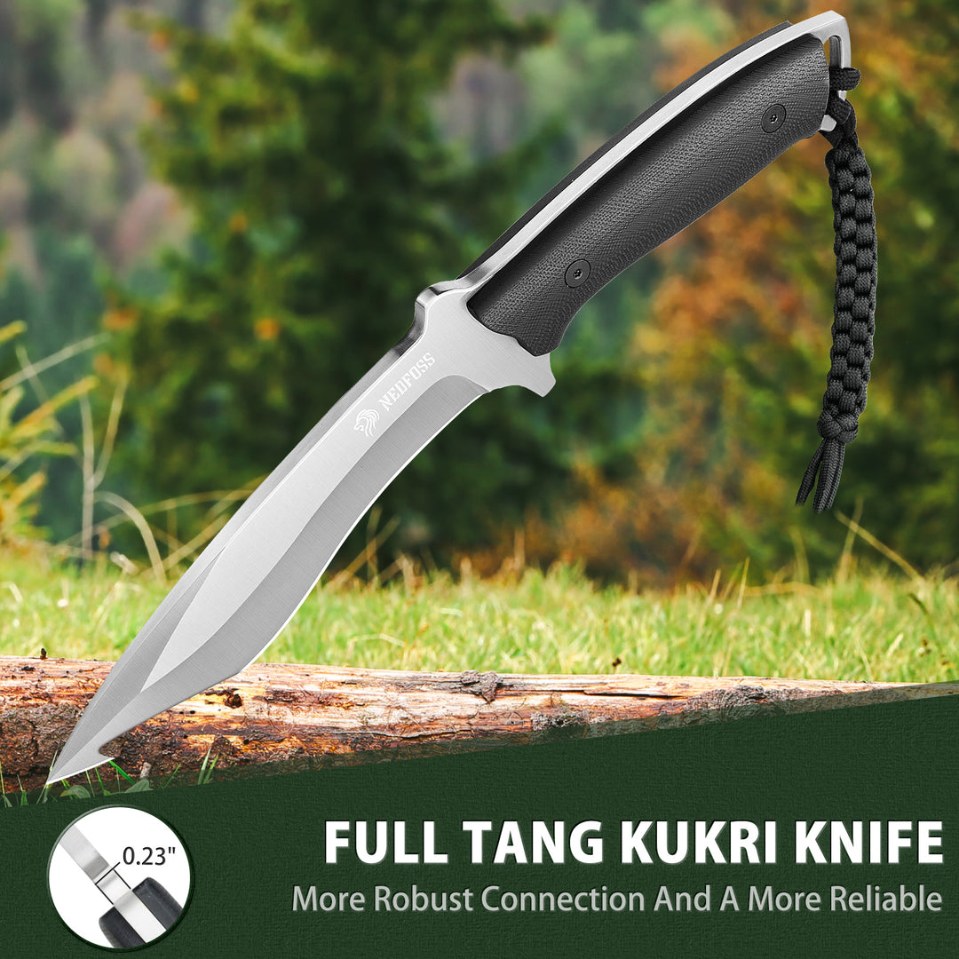 Nedfoss Kukri 6.3" Full Tang Fixed Blade Bushcraft Outdoor Knife with G10 Handle
