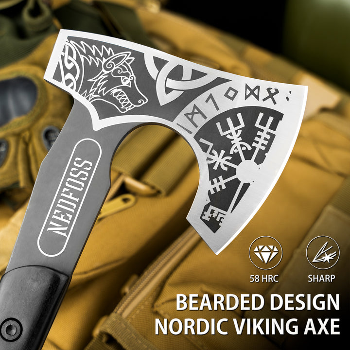 Berserker Tomahawk,Full Viking Axe with Leather Sheath, Nordic Valhalla Vikings Bearded Axe
