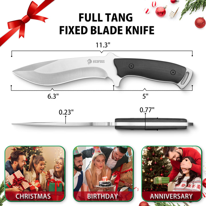 Nedfoss Kukri 6.3" Full Tang Fixed Blade Bushcraft Outdoor Knife with G10 Handle