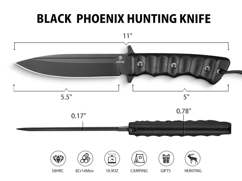 Nedfoss Phoenix 5.5" 8Cr14Mov Fixed Blade Bowie Knife with G10 Handle