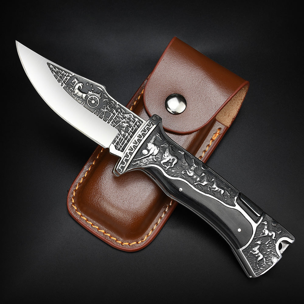 Nedfoss Horse Pocket Folding Knife, 440C Blade and Engraved Handle