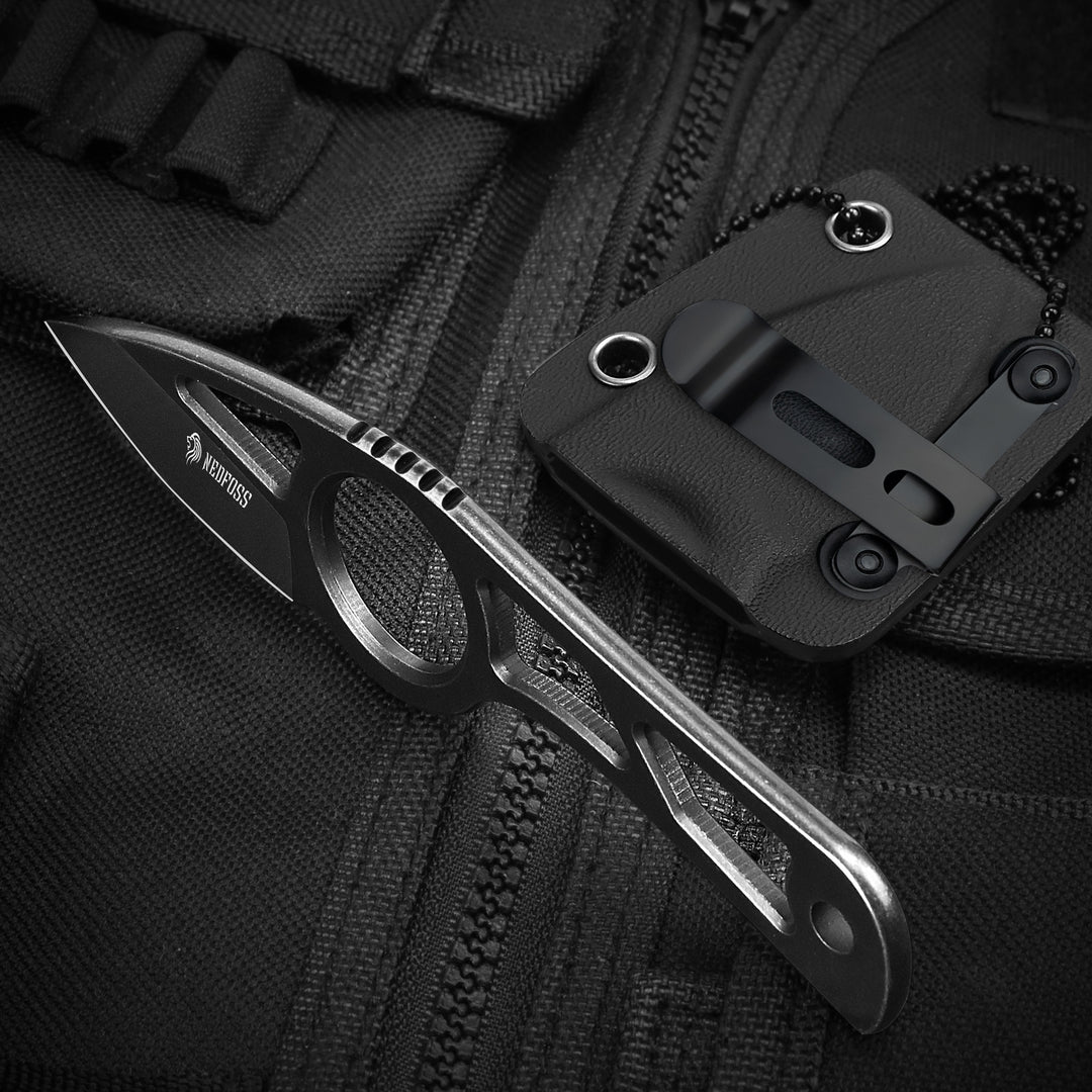 NedFoss 1.9" Spear Finger Hole Fixed Blade Small Neck Knife with Sheath and Necklace