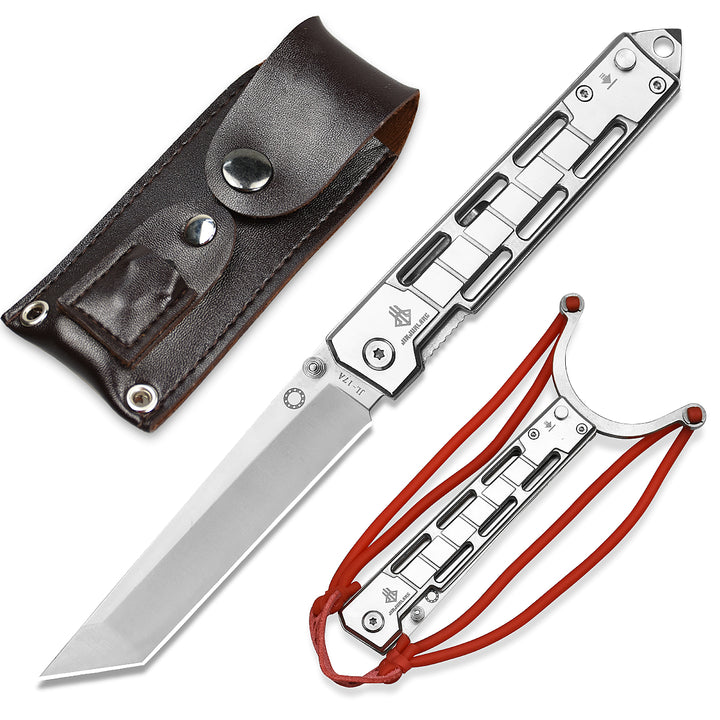 Nedfoss Tanto Pocket Knife with Glass Breaker, Slingshot, Pocket Clip, Liner Lock