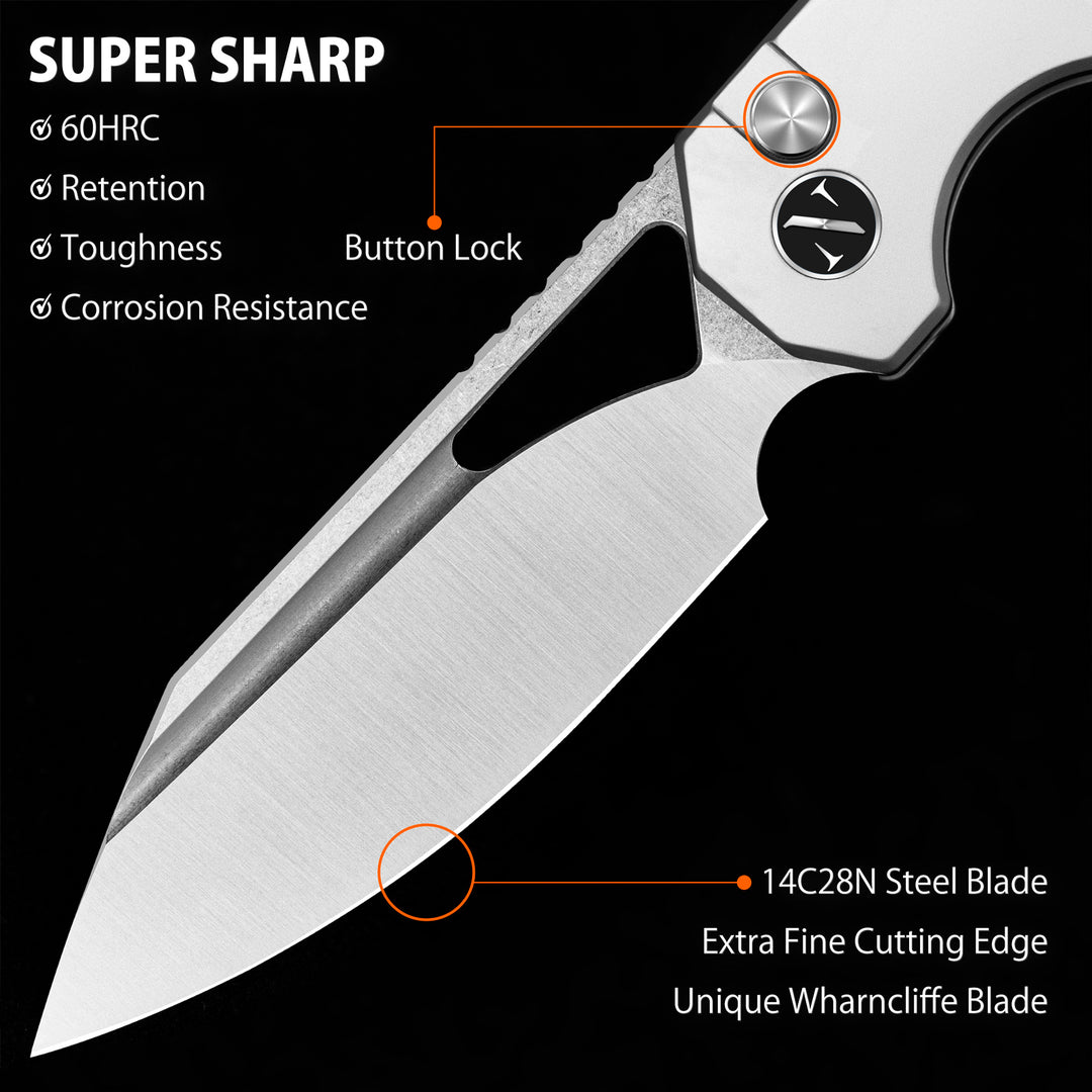 NedFoss COUGAR 3.43" Sandvik 14C28N Blade Folding Pocket Knife with Button Lock