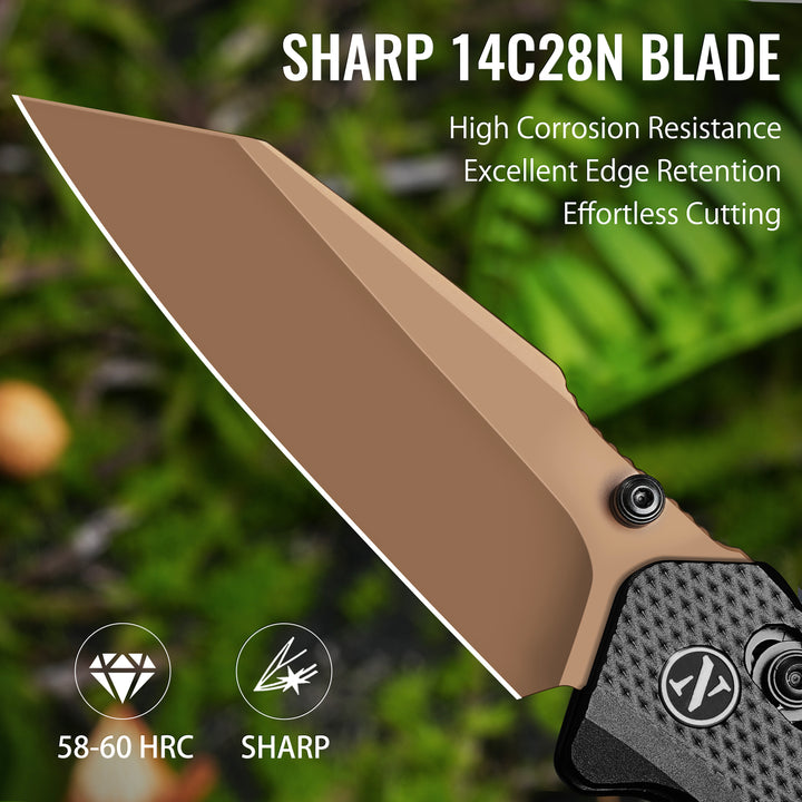 NedFoss Taschenmesser für Herren, 4 Zoll D2 Stahl Klappmesser mit Clip, G10 Griff, Safety Liner Lock, Scharfes Jagd Klappmesser, Überlebensmesser zum Wandern Camping Geschenke für Männer