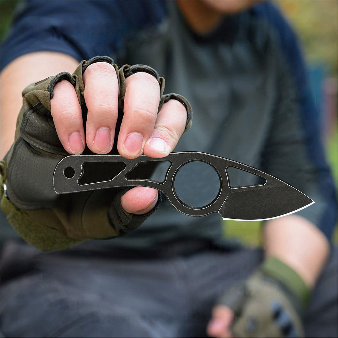 NedFoss 1.9" Spear Finger Hole Fixed Blade Small Neck Knife with Sheath and Necklace