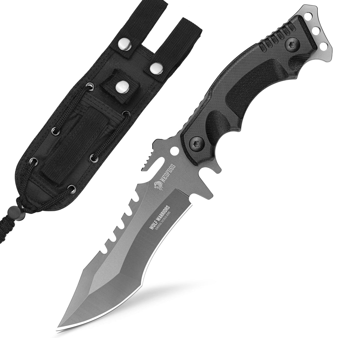 Nedfoss Wolf Tactical Survival Knife with Full Tang Fixed Blade and G10 Handle