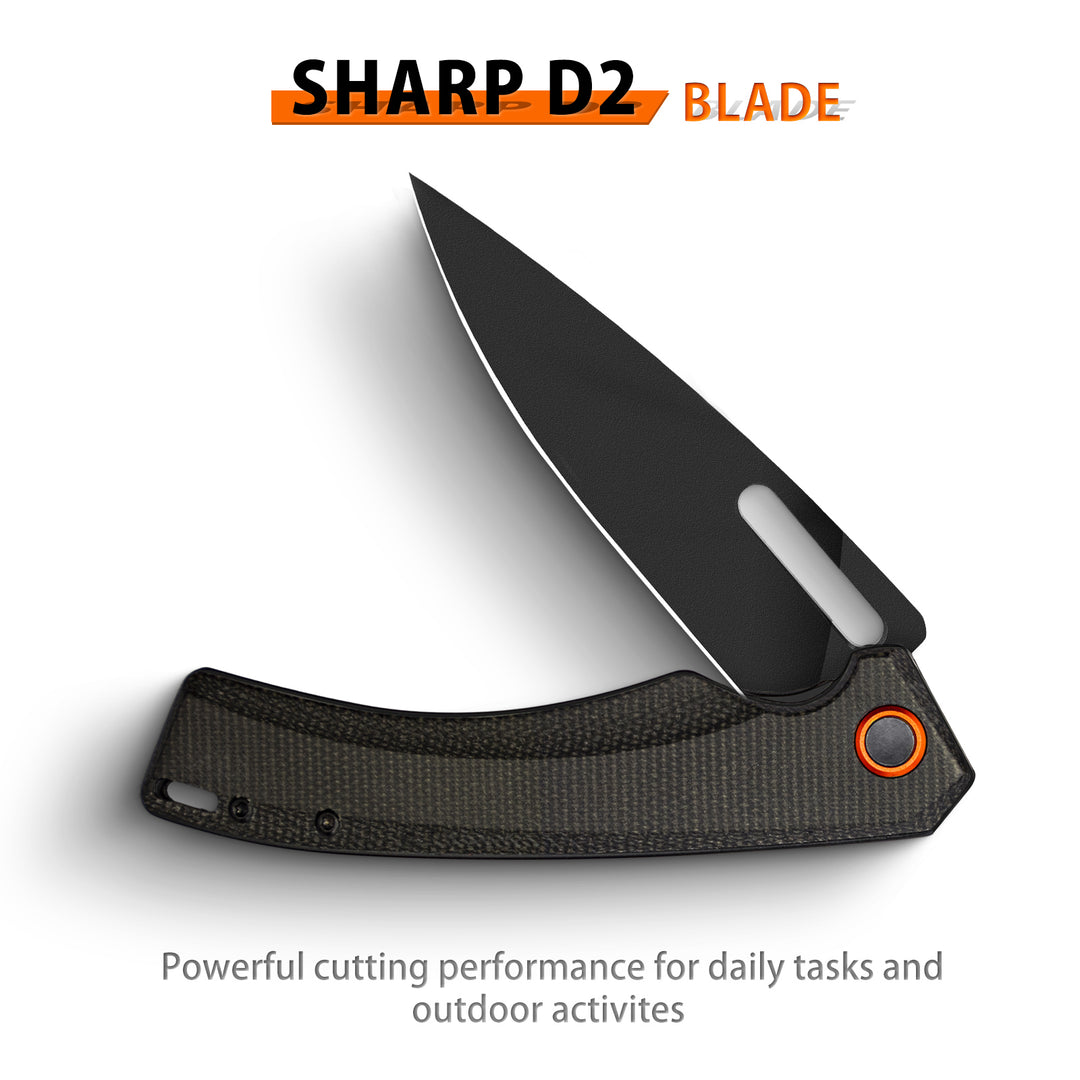 Nedfoss Mamba EDC Pocket Knife,3.54" D2 Blade and Micarta Handle, Reverse Tanto