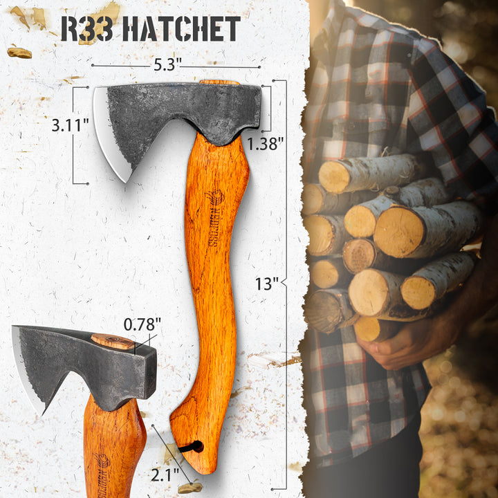 R33 Outdoor Hatchet,Axes and Hatchets with Retro Leather Sheath for  Camping Gardening