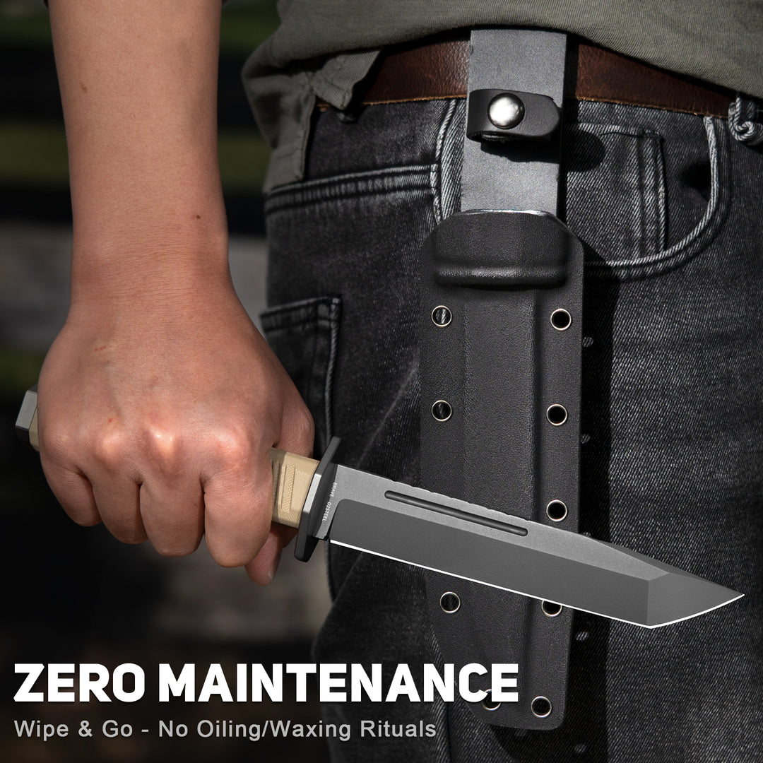 NedFoss BRAVE 6.8" D2 Steel Full Tang Fixed Balde Tactical Knife with Desert G10 Handle