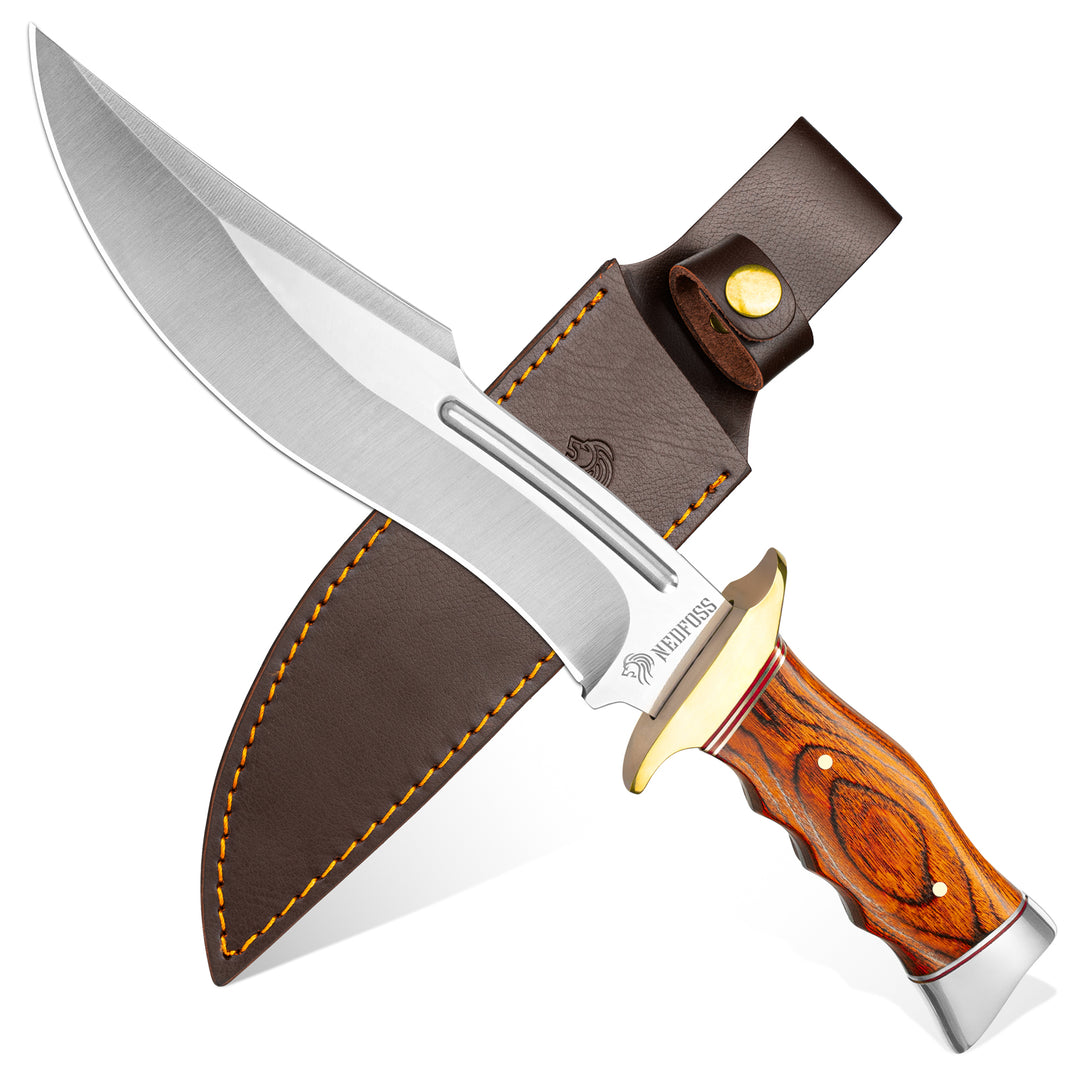 Nedfoss SA78 Fixed Blade Bowie Knife with Leather Sheath,  7" 440 Blade