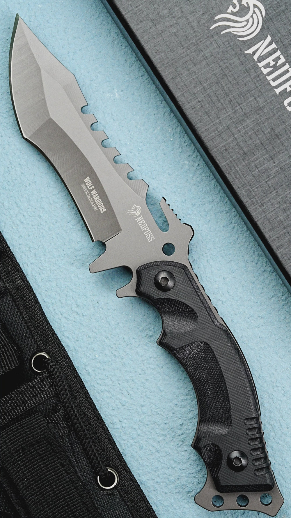 Wolf Tactical Survival Knife with Full Tang Fixed Blade and G10 Handle