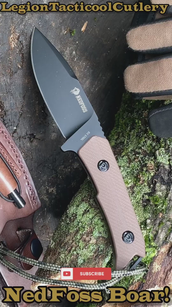Boar Fixed Blade Knfie,  D2 Steel Full Tang Bushcraft Survival Knife with  G10 Handle, Comes With a Fire Starter and Leather Sheath