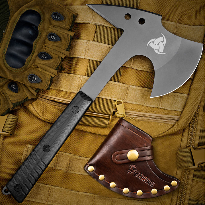 Eagle Full Tang Tactical Tomahawk and Viking Axe with Spike and Leather Sheath, Survival Hatchets