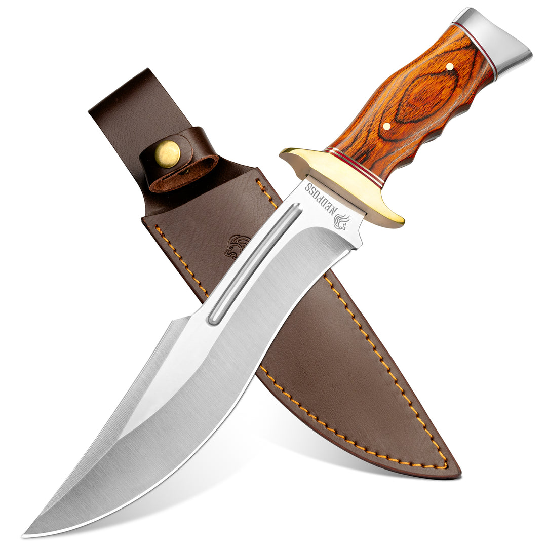 Nedfoss SA78 Fixed Blade Bowie Knife with Leather Sheath,  440 Blade