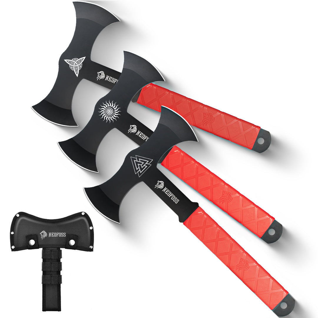 Nedfoss Bat Throwing Axes Set Pack of 3,  Full Tang Blade and Durable TPR Rubber Handle