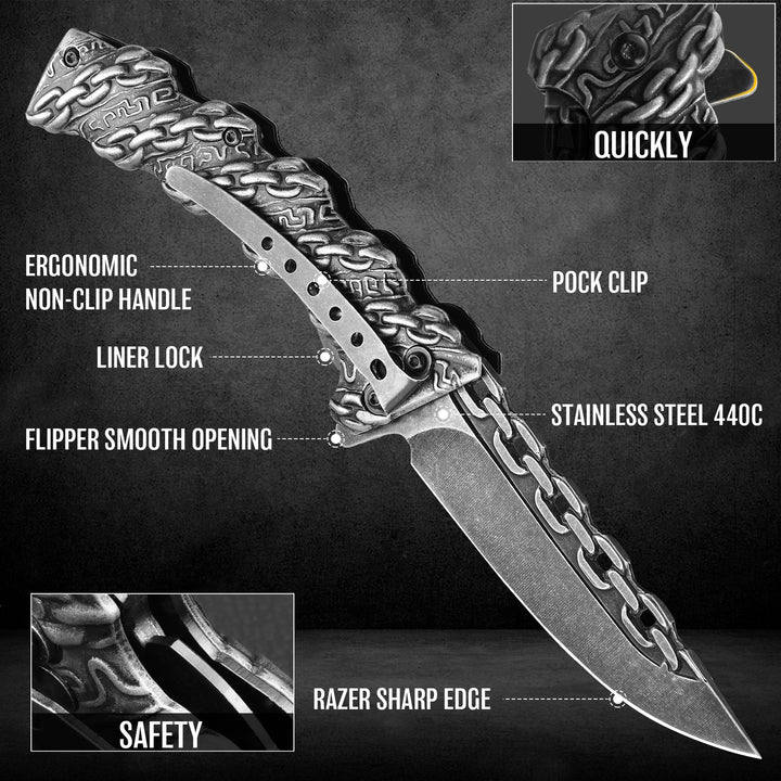Chain Pocket Knife, Spring-assisted Folding Knife,  EDC Knife