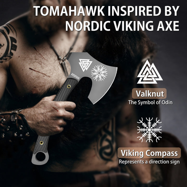 Nedfoss Vikings Tactical Tomahawk,4.3"Full Tang Berserker Blade Axe with G10 Handle and Leather Sheath