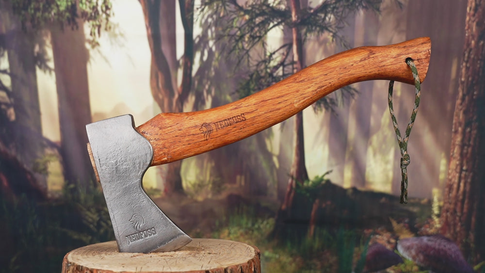 RF38 Outdoor Hatchet, Forged Carbon Steel and Head Beech Wood Handle,  Comes With Retro Leather Sheath