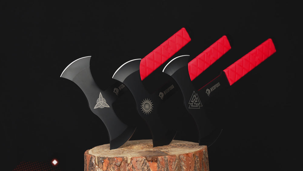  Bat Throwing Axes Set Pack of 3,  Full Tang Blade and Durable TPR Rubber Handle