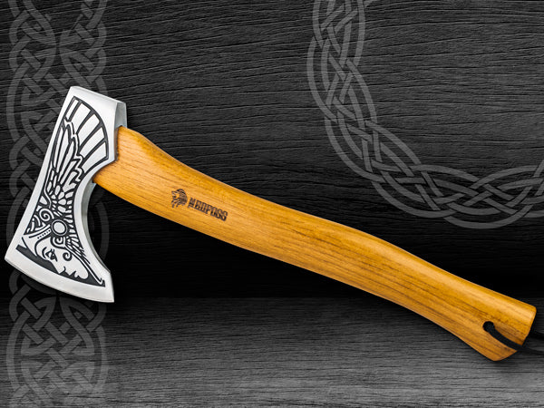 Nedfoss Valkyrie Viking Axe, Bearded Axe with Leather Sheath, Beech Wood Handle, Excellent Gifts for Men