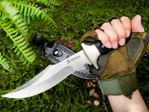Tiger Fixed Blade Knife,  6.1'' Blade Combat Bowie Knife with Wooden Handle