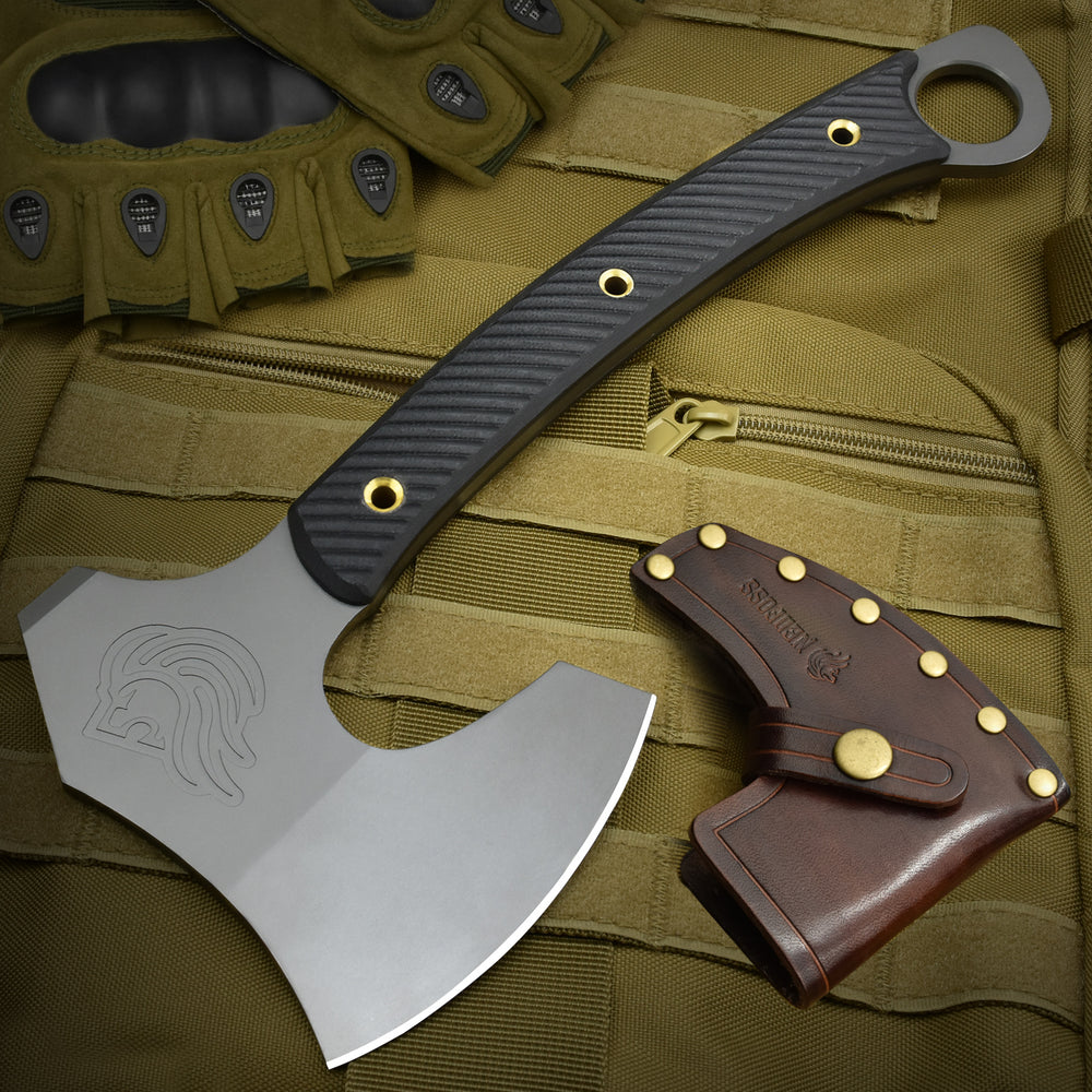 Vikings Tactical Tomahawk,Full Tang Berserker Blade Axe with G10 Handle and Leather Sheath