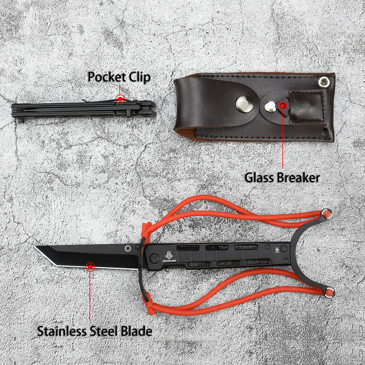 Nedfoss Pocket Knife with Slingshot and Glass Breaker, Tanto Blade