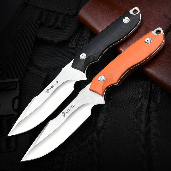 Free-Wolf Fixed Blade Survival Knife with 5Cr13Mov Blade and G10 Handle, Comes With Fire Starter and Kydex Sheath