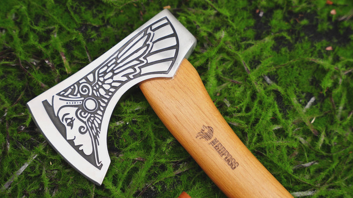 NedFoss Valkyrie Viking Axe, Bearded Axe with Leather Sheath, Beech Wood Handle, Excellent Gifts for Men