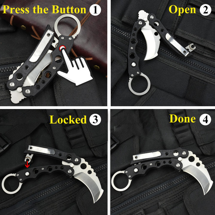 Nedfoss EDC Claw Knife Butterfly Knife, Folding Krambit Knife with G10 Handle, Button Lock