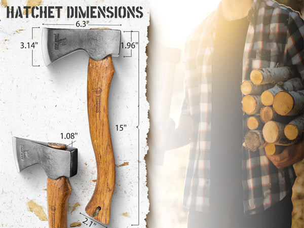 RF38 Outdoor Hatchet, Forged Carbon Steel and Head Beech Wood Handle,  Comes With Retro Leather Sheath