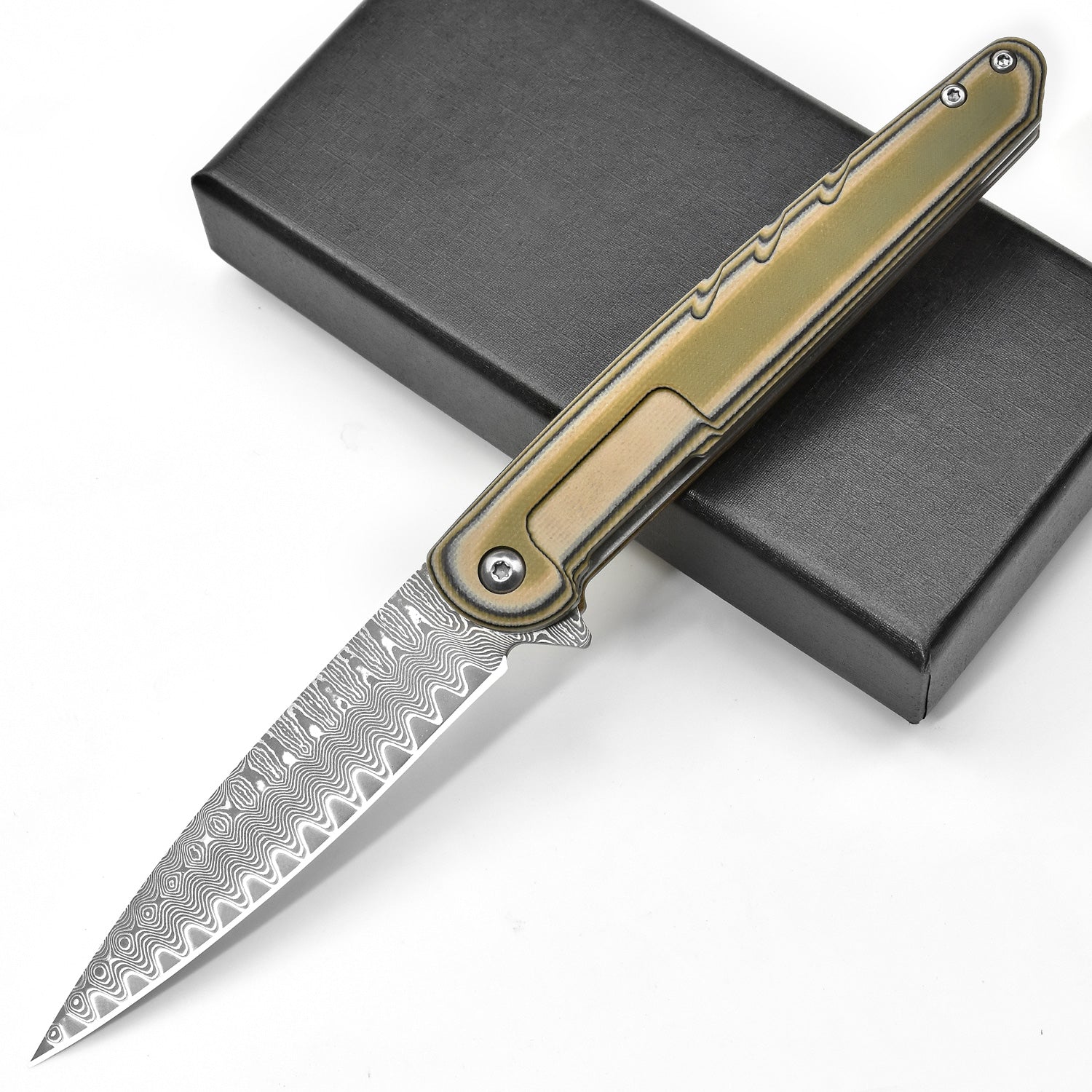 Dragonfly Damascus Pocket Knife, Damascus Steel Blade Flipper with