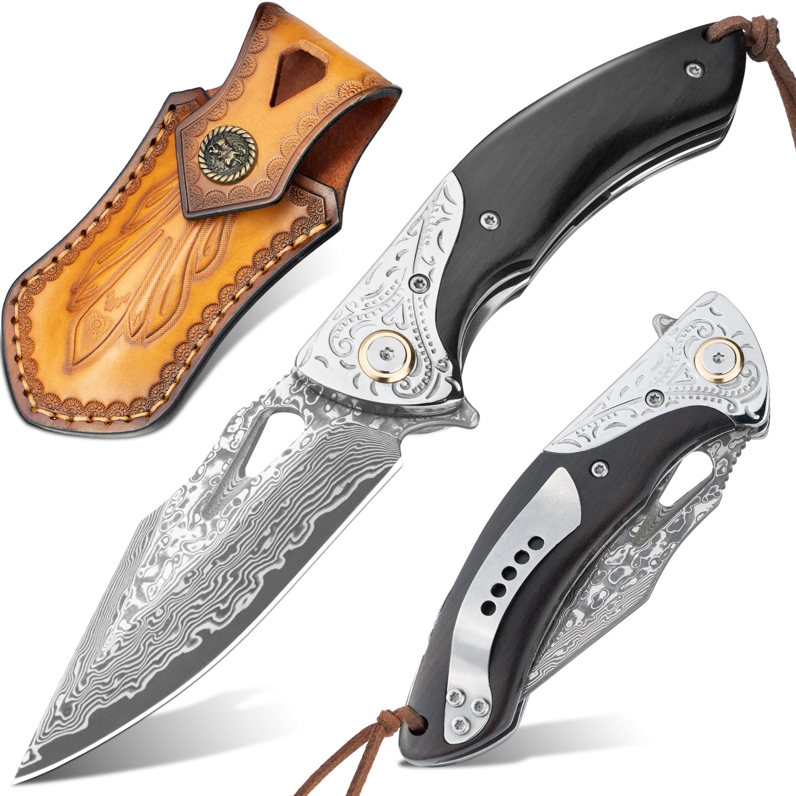 Griffin Damascus Pocket Knife, VG10 Damascus Steel Blade – NedFoss