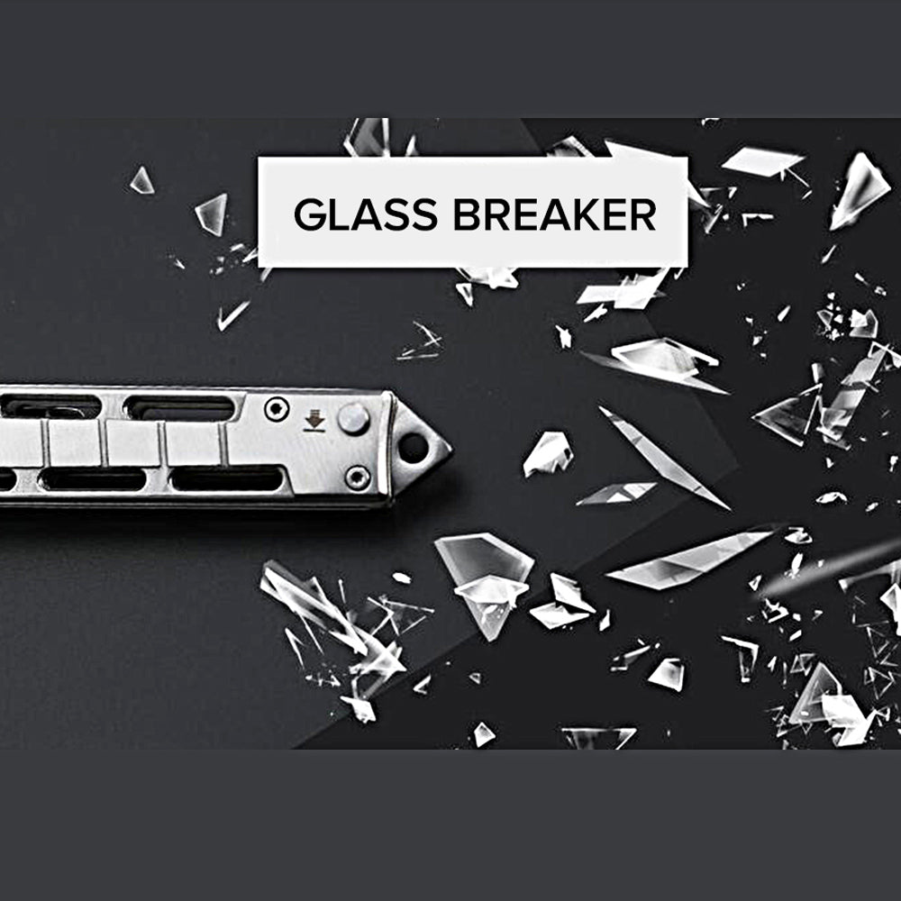 Tanto Pocket Knife with Glass Breaker, Slingshot, Pocket Clip, Liner Lock