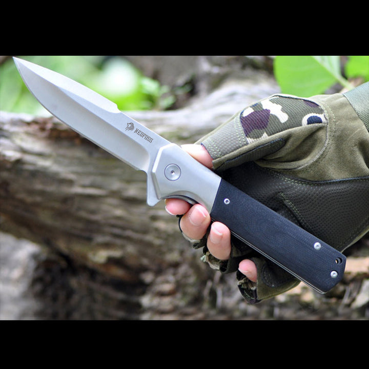 NedFoss Beast Pocket Knife, 4‘’ D2 Blade Large EDC Folding Knife with G10 Handle