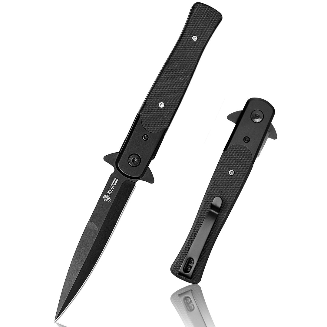 Nedfoss Mermaid Italian Stiletto Pocket Knife, D2 Steel Blade and G10 Handle, Switch blade Folding Knife