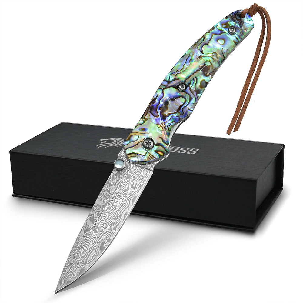Nedfoss Polar-Bear Damascus Pocket Knife with Damascus Steel Blade